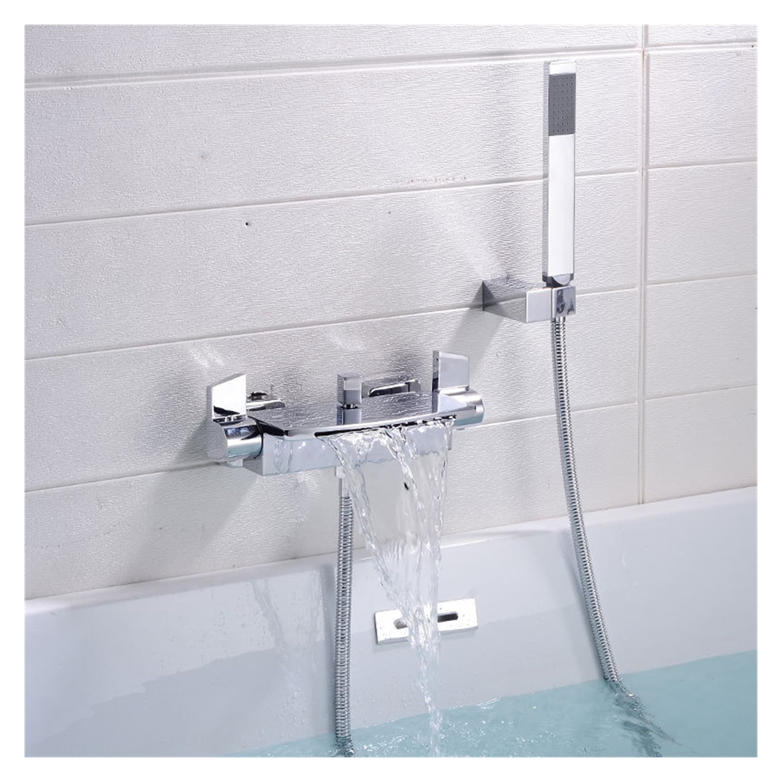 Rose Gold Bathtub Shower Faucet Set Brass Bathtub Faucet Hot &amp; Cold Taps Mixer With Handheld Waterfall Bathtub Tap Black