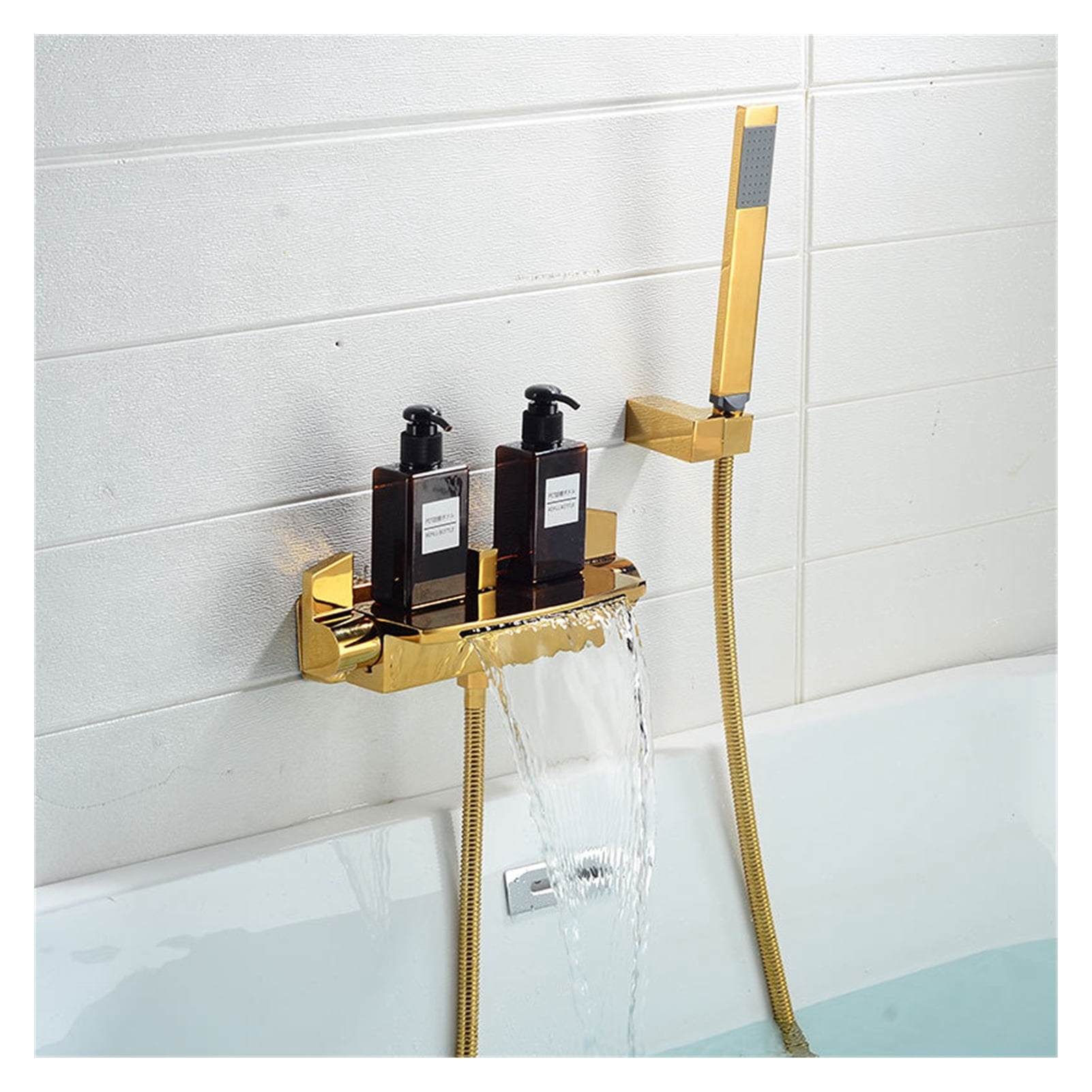 Rose Gold Bathtub Shower Faucet Set Brass Bathtub Faucet Hot &amp; Cold Taps Mixer With Handheld Waterfall Bathtub Tap Black
