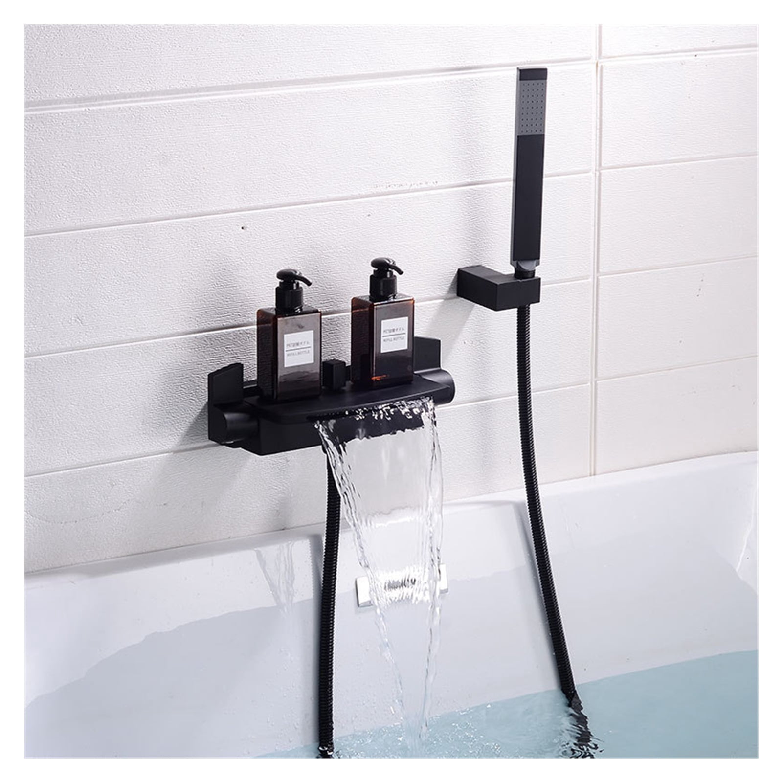 Rose Gold Bathtub Shower Faucet Set Brass Bathtub Faucet Hot &amp; Cold Taps Mixer With Handheld Waterfall Bathtub Tap Black