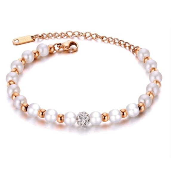 Rose Gold Beaded Bracelet with Simulated Pearls