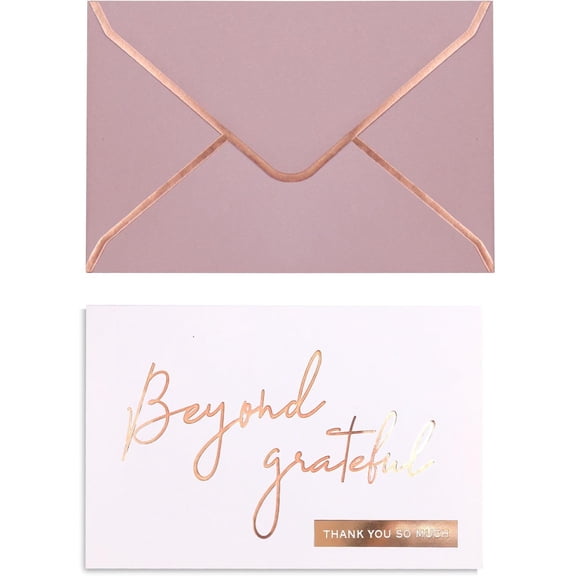 Rose Gold Beyond Grateful Thank You Cards with Envelopes - 36 PK - 4x6 Inches Bridal Shower Thank You Cards Baby Shower Baby Girl Thank You Notes for Wedding Birthday