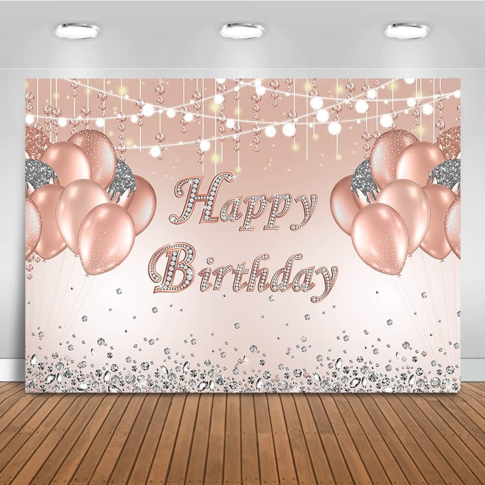 Rose Gold Birthday Backdrop Rose Gold Balloons Glitter Background Women ...