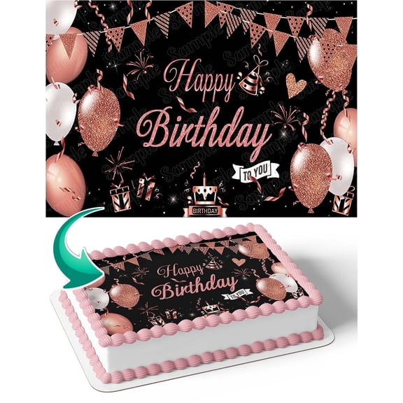 Rose Gold Birthday Lady Girl 50s 60s 40s Edible Image Icing Cake Topper for Quarter Sheet Cake, by TNCT