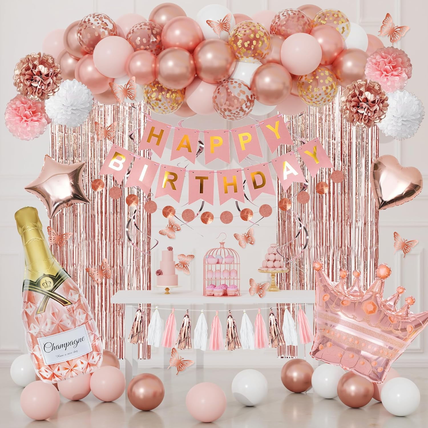 Rose Gold Birthday Party Decorations Kit for Women Girls, Foil Confetti ...