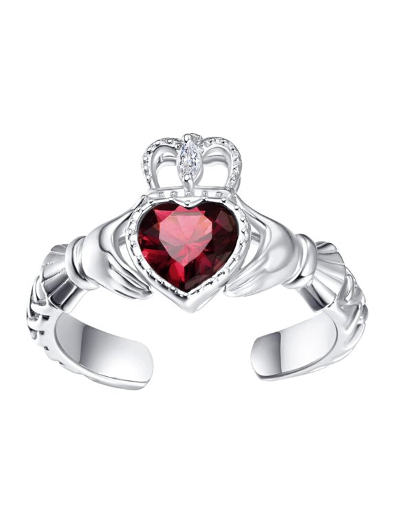 Claddagh Rings for Women, Sterling Silver Irish Celtic Claddagh Jewelry, Ruby July Birthstone Ring Adjustable