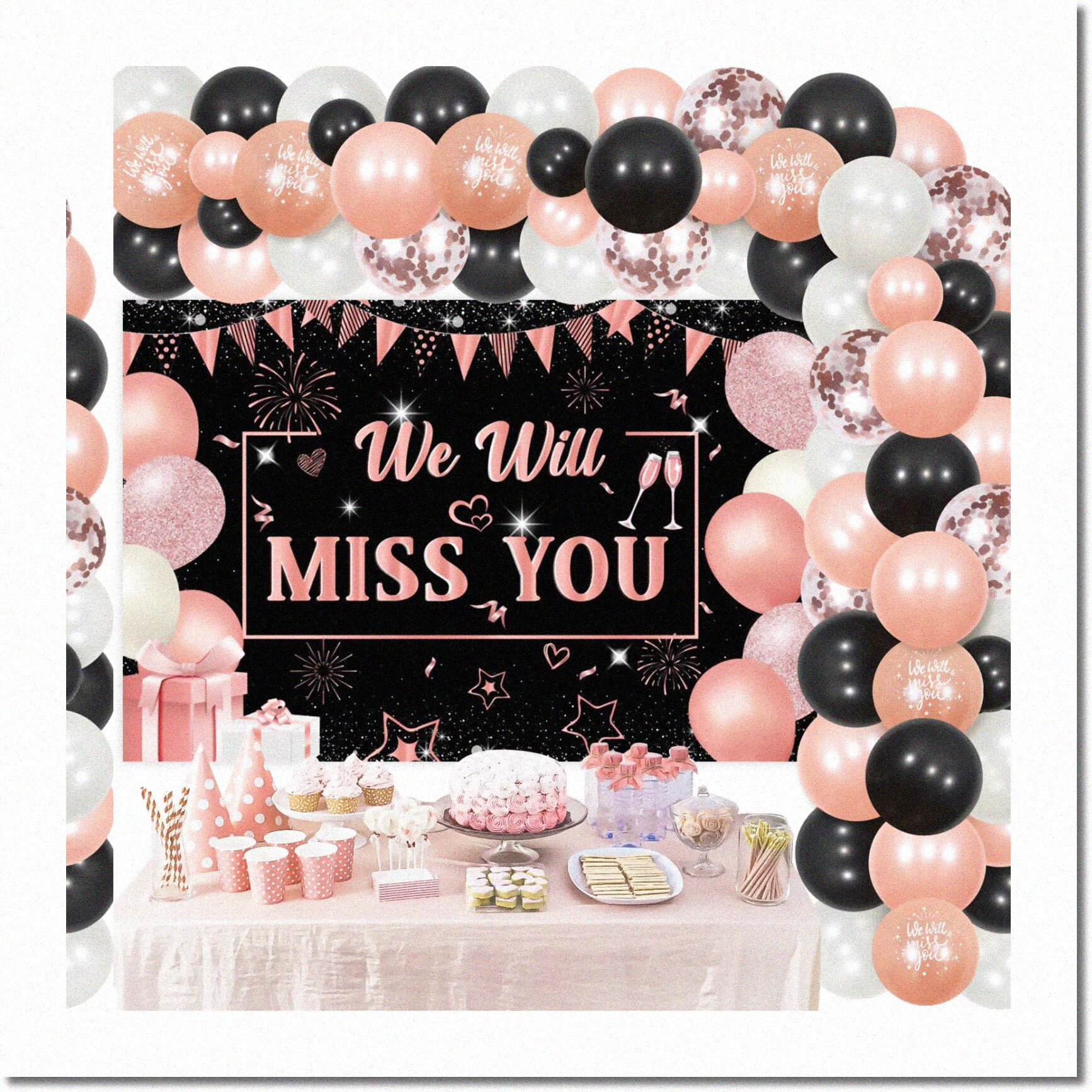 Rose Gold and Black Farewell Fiesta Balloon Garland Arch Kit with We ...