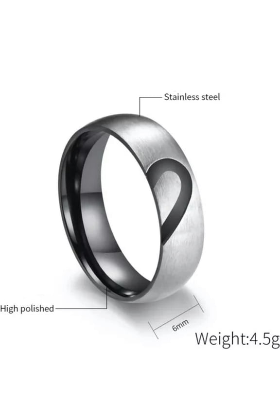 Rose Gold/Black Heart CZ Stainless Steel Silver 'I LOVE YOU' Couple Ring Sz 5-12