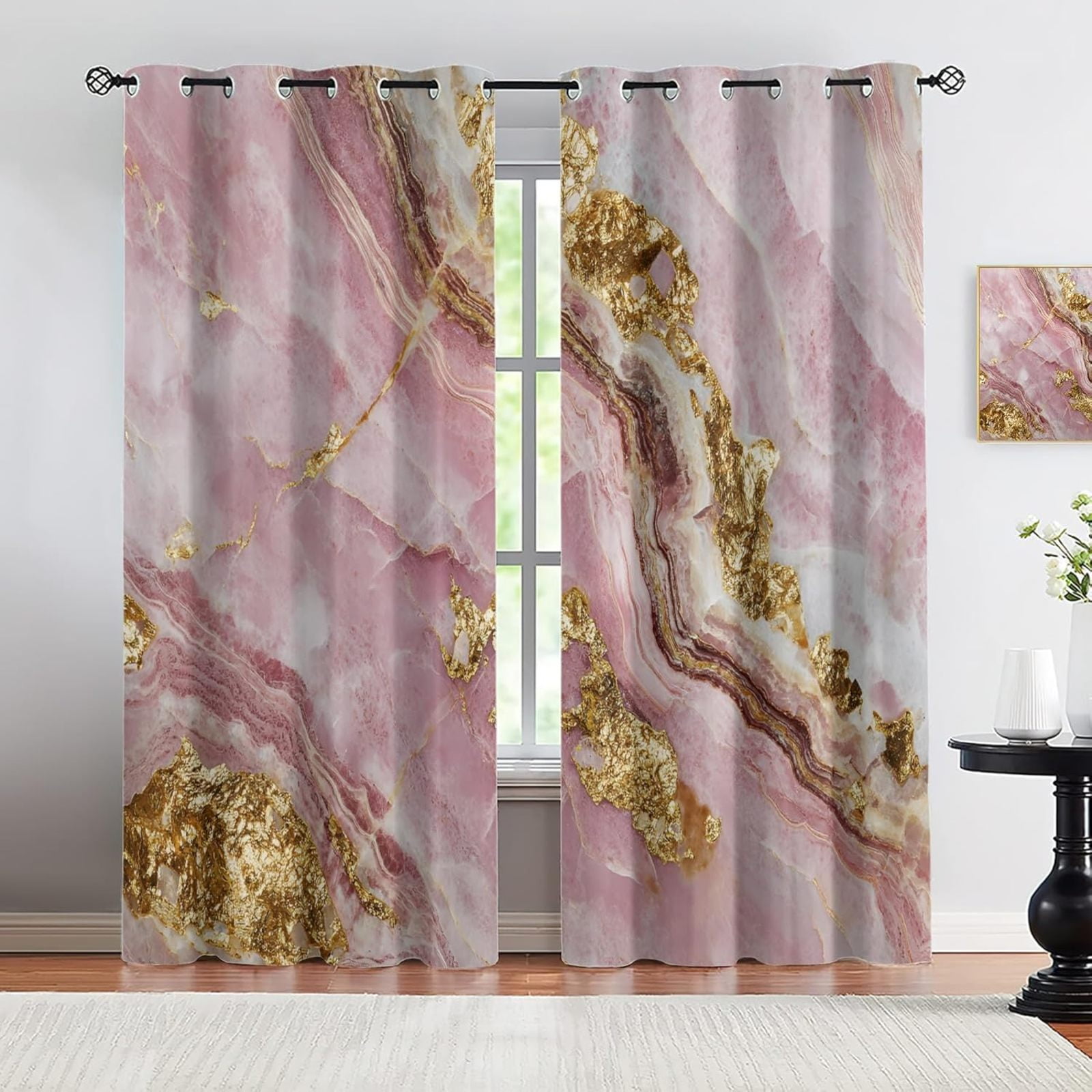 Rose Gold Blackout Curtains For Bedroom, Light Pink Living Room Curtain