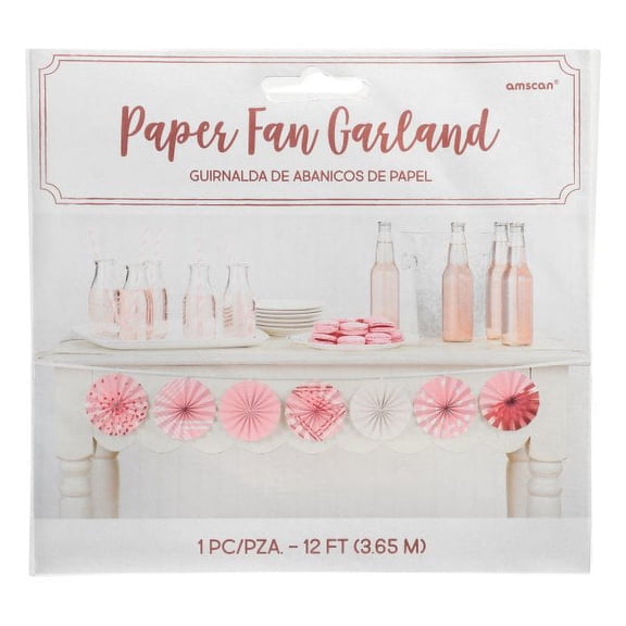 Rose Gold Blush Mini Paper Fan Garland (12ft)