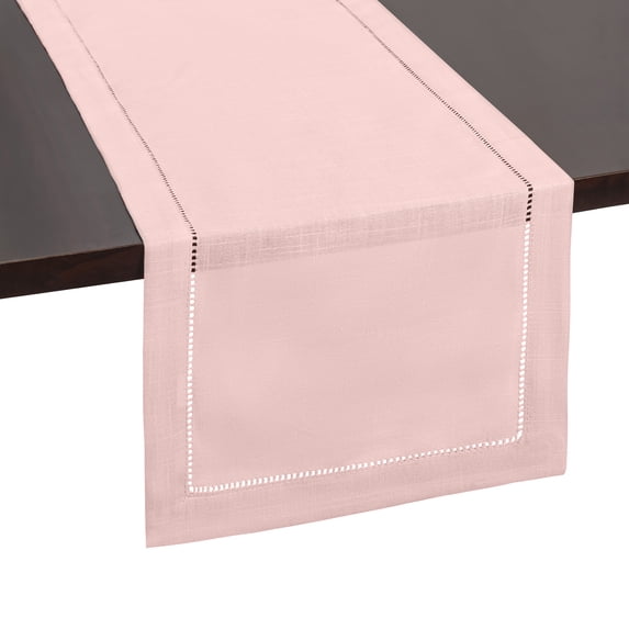 Rose Gold Blush Pink Hemstitch Table Runner Farmhouse Decor 14 x 54 Polyester Linen