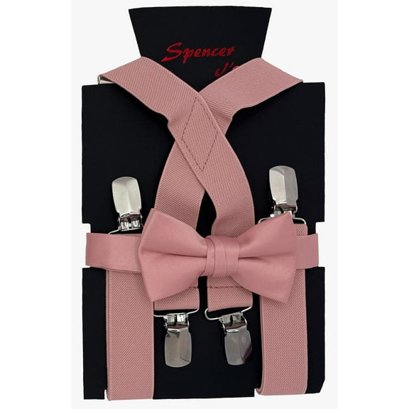 Rose Gold Boys Suspenders and Bow Tie Set 1 inch X Back