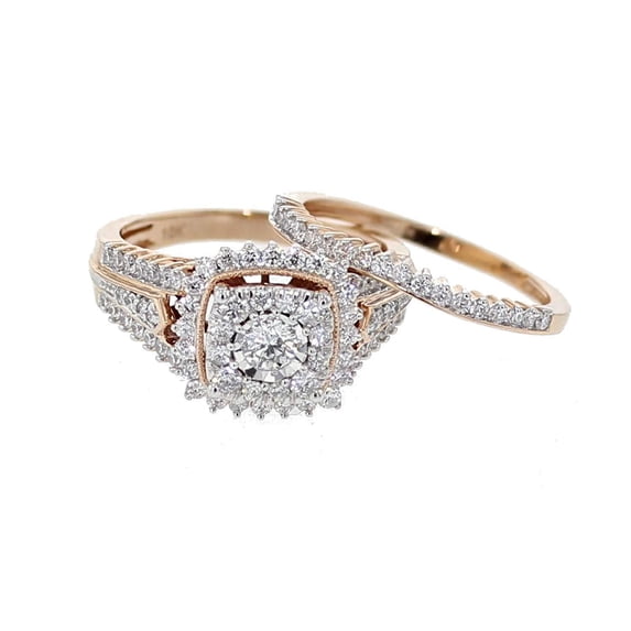 Rose Gold Bridal Set Womens Engagement ring and Band Set 1.25ctw Diamonds and 10K Rose Gold