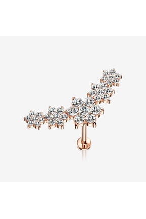 Rose Gold Brilliant Sparkle Flower Journey Top Internally Threaded Steel Labret