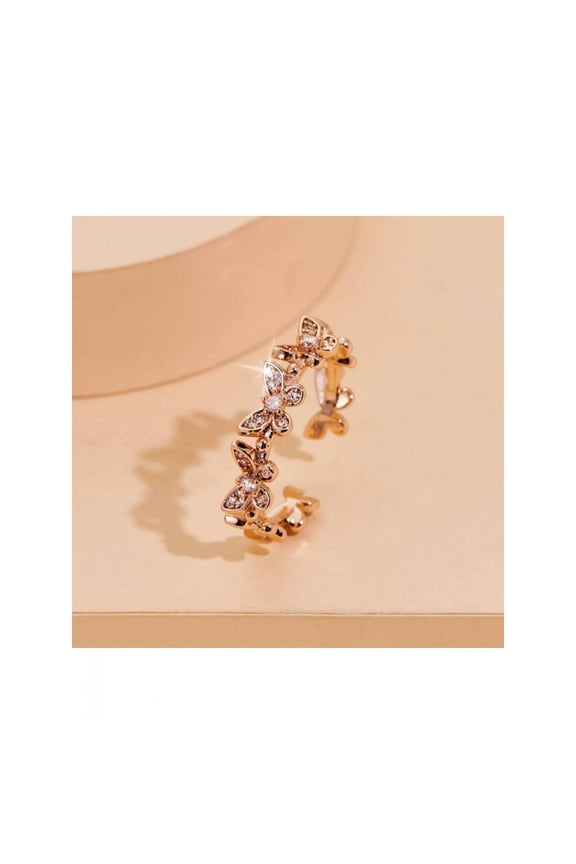 Rose Gold Butterfly Cuff Ring With Cubic Zirconia Embellishments