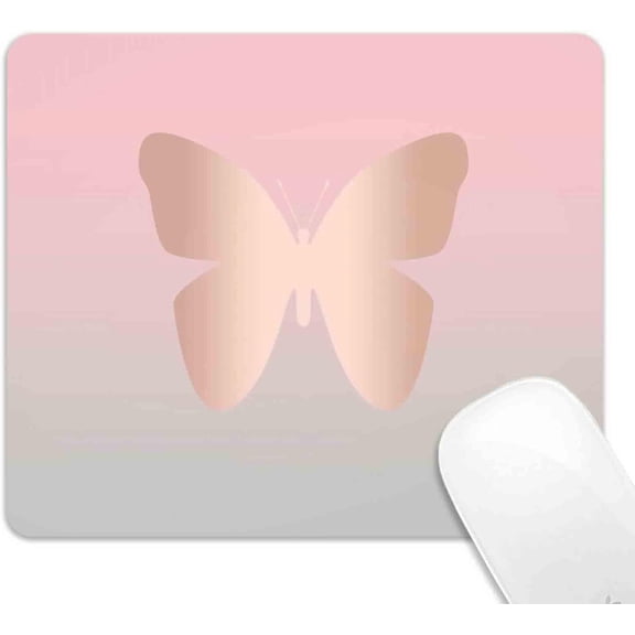 Rose Gold Butterfly Design Mouse Pad, Square Pink Gradients Girly Modern Mouse Pad for Girl Women, Waterproof Non-Slip Rubber Base Mousepad for Office Laptop Computer, 9 inch x8 inch