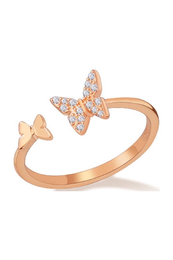 Rose Gold CZ Butterfly Ring Sterling Silver Open Statement Rings Band for Women