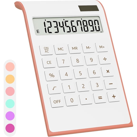 Rose Gold Calculator, Pink Office Supplies and Accessories, 10 Digits Solar Battery Basic Desktop Calculator with Large LCD Display, Gifts for Coworkers