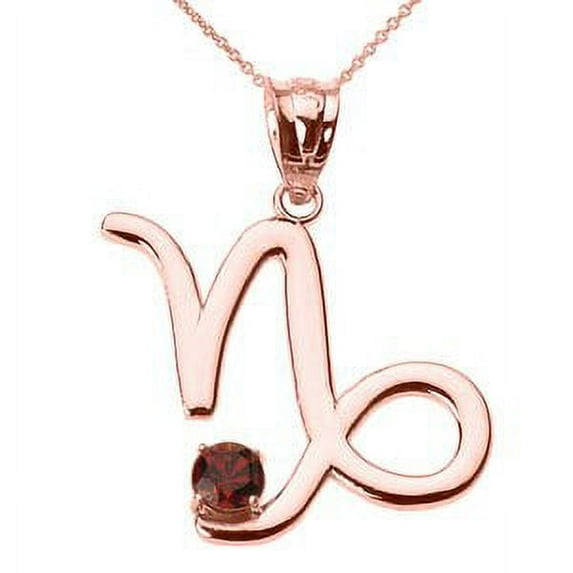Rose Gold Capricorn Zodiac Sign January Birthstone Pendant Necklace : 10K Pendant with 20" chain