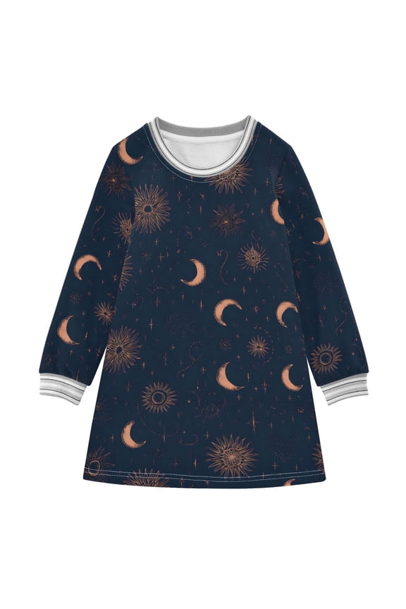 Rose Gold Celestial Girls'long-sleeved dress Thickened A-dress Warm Dress Basic Shirt Party Dresses