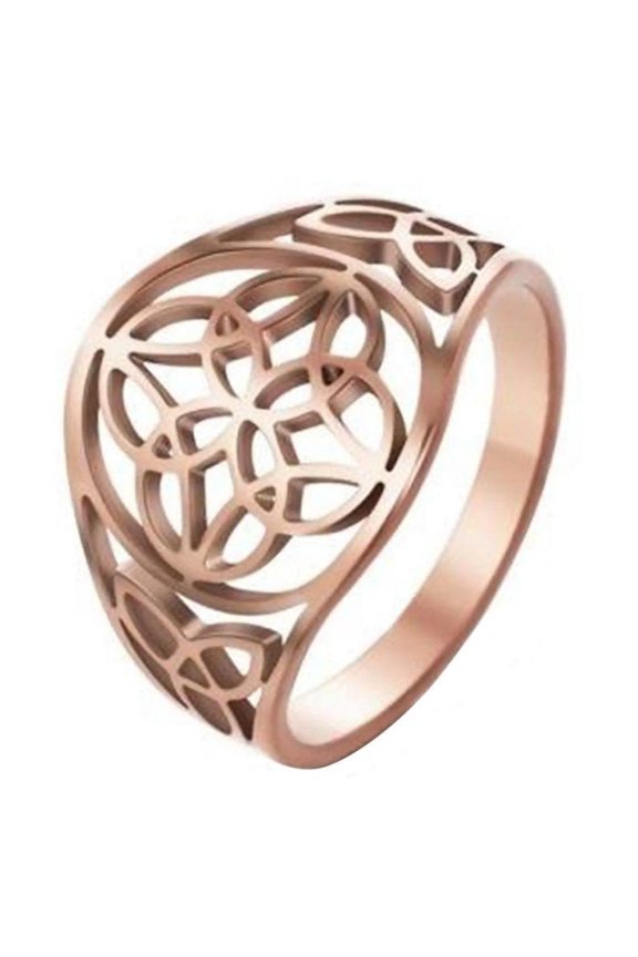 Rose Gold Celtic Circle Knot Ring Stainless Steel Trinity Star Band