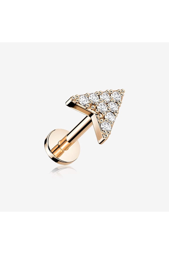 Rose Gold Chevron Arrow Sparkle Top Internally Threaded Steel Flat Back Stud Labret