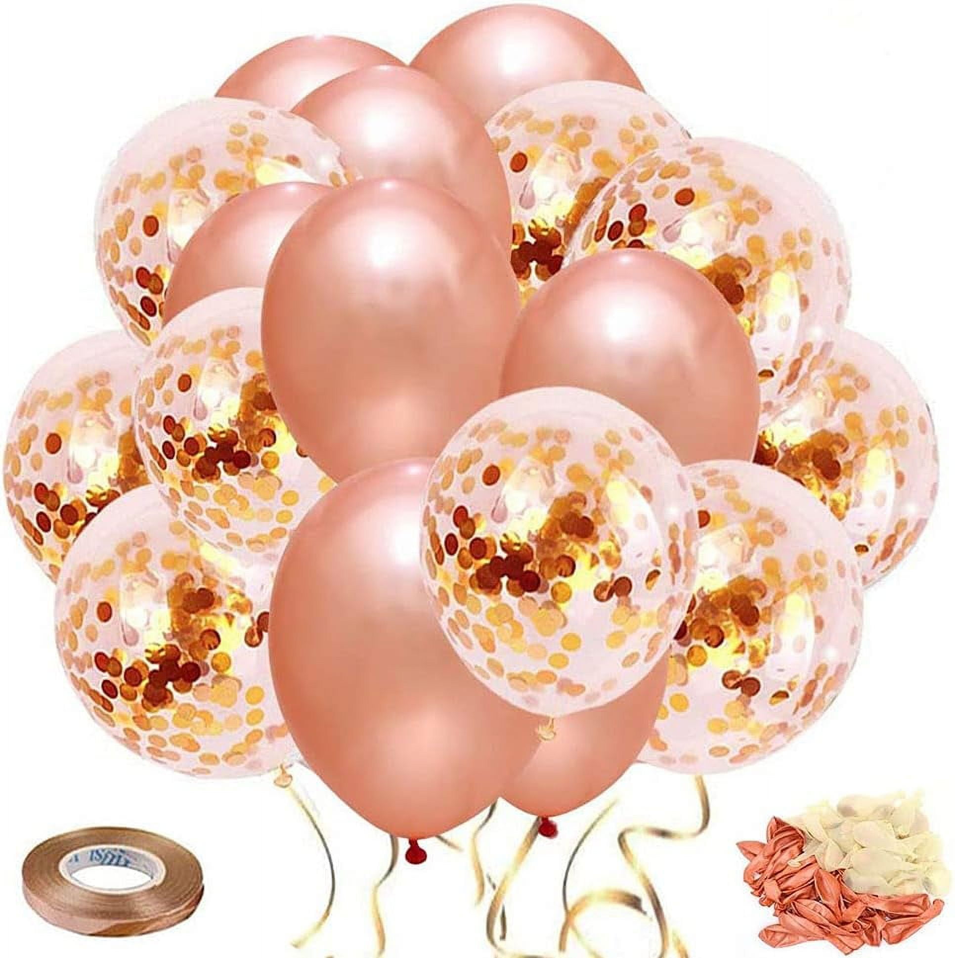 Kalyerparty Rose Gold Balloons, 60 Pack Rose Gold Confetti Balloons 12 inch  Rose Gold Balloon White Latex Balloons for Birthday Party Wedding