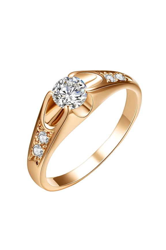 Rose Gold Copper Plated Ring For Women Simple Minimalist Zircon Inlay Jewelry Gift For Everyday Wear Accessory