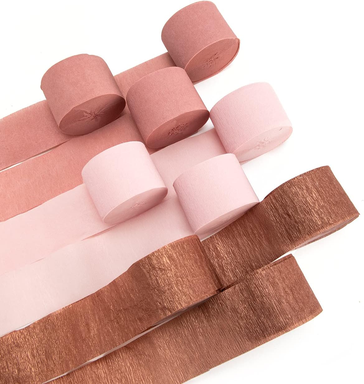Rose Gold Crepe Paper Streamers 9 Rolls, 738 ft for Birthday, Baby