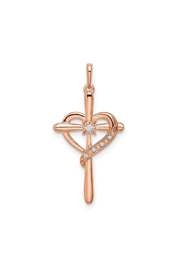 Rose Gold Cross Pendant Necklace for Men and Women with Diamond Accent Modern Spiritual Jewelry in Contemporary Style Faith Charm Symbol of Belief