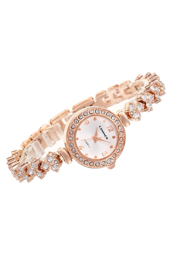 Rose Gold Crystal Bracelet Watch for Women  Quartz Bangle Watch with Floral Links Luxury Fashion Watch