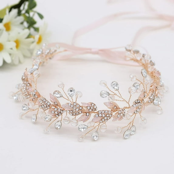 Rose Gold Crystal Bridal Headbands Wedding Headpieces Leaves Design Hair Band Hair Accessories for Brides Bridesmaid