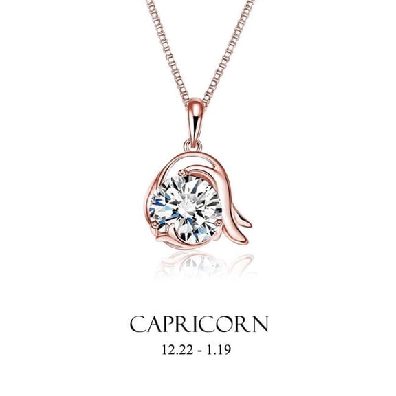 Rose Gold Cubic Zirconia Capricorn Pendant Necklace