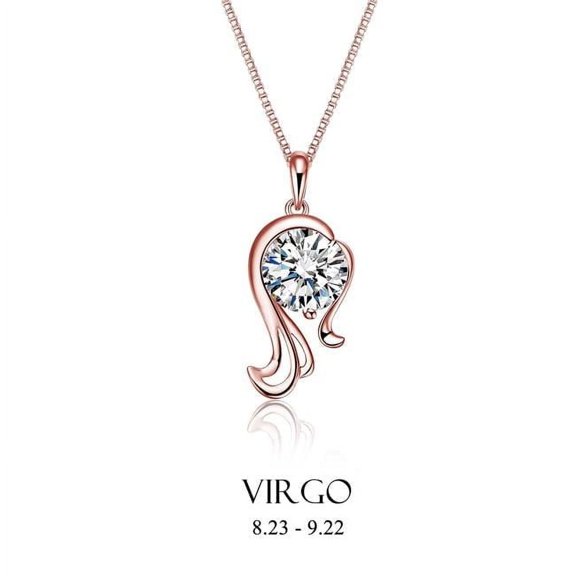 Rose Gold Cubic Zirconia Virgo Pendant Necklace