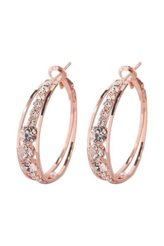 Rose Gold Dangle Earrings for Women - Exaggerated Cubic Zirconia Statement Earrings, Hypoallergenic French Clip Fashion Jewelry for Party/Wedding/Gift