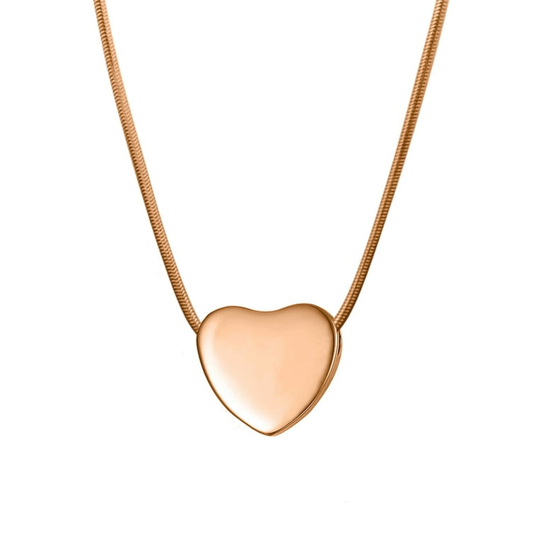 Rose Gold Dangling Heart Cremationa Jewelry, Memorial Necklace Ash