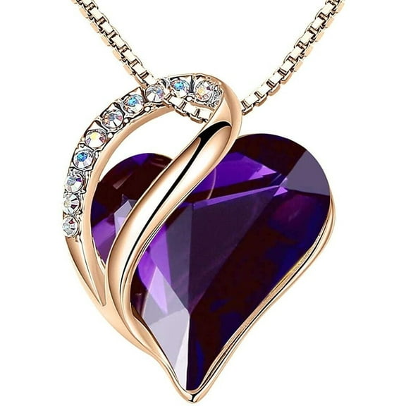 Rose Gold Dark Amethyst Purple Women's Infinity Crystal Heart Pendant CZ Stones