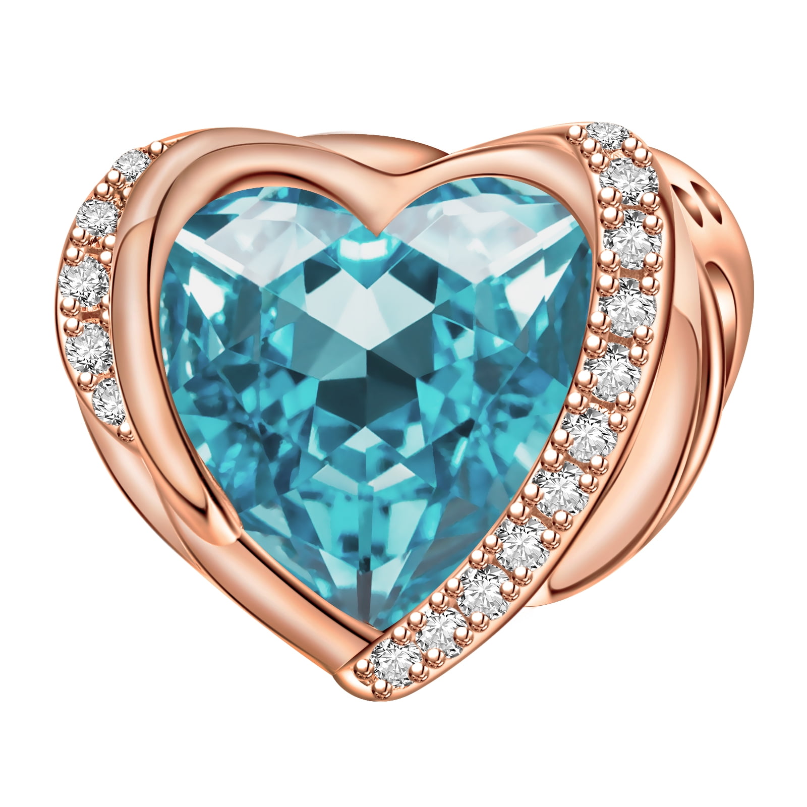 NINGAN Rose Gold December Birthstone Angel Wing 925 Sterling Silver Heart Charm for Pandora Bracelet Women Birthday Gift