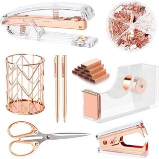 Rose Gold Desk Accessories for Women Office Decor, All in 1 Organizer 6C,  File, Pen, Stationery, Rose Gold Office Supplies and Accessories, Cute Rose