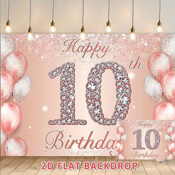 Rose Gold Diamond 10th Birthday Backdrop, Glittery Party Decor Banner, Perfect for Birthday Celebration Photo Booth, Party Scene Decoration Supplies