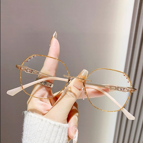 Rose Gold Diamond Oversized Rimless Reading Glasses 3.00 for Women Ladies Anti-blue Light Ultra-light Readers +3.00 strength