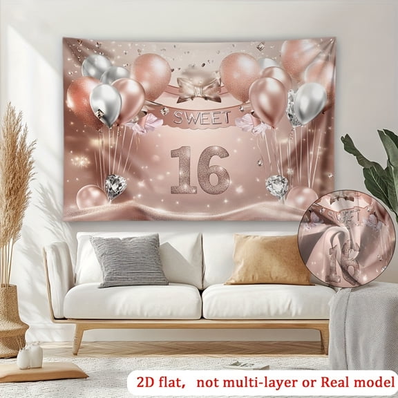 Rose Gold Diamond Pattern Polyester Party Backdrop Banner, Luxury Texture Fabric Background for Sweet 16 Birthday Party Photo Booth, Anniversary and Wedding Celebration Wall Decoration 82.6x59 Inch