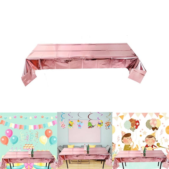 Rose Gold Disposable Tablecloth 39x106 Inch, Plastic Foil Table Cover for Party Decoration, Waterproof Banquet Table Roll for Wedding Birthday Christmas, Reusable Table Protector for Catering Event