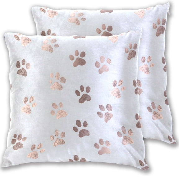 Rose Gold Dog Paws Pattern Cute Throw Pillow Covers Pillowcases 18 x 18 Inch Home Decor 2 Packs for Bedroom Sofa