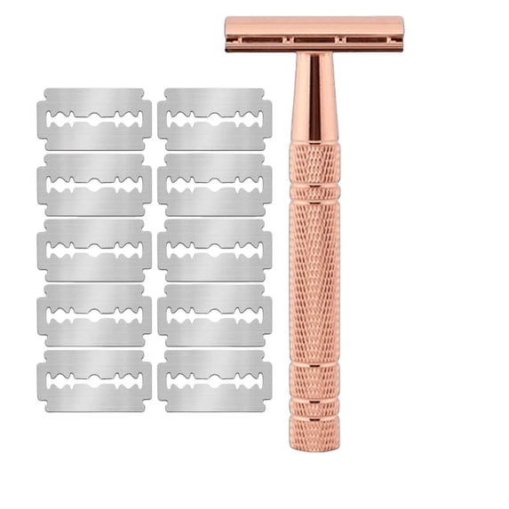 Rose Gold Double Edge Safety Razor for Women,with 10 Platinum Coated Double Edge Safety Razor Blades, Reusable Metal Razors for Men, Travel Essentials Single Blade Razor