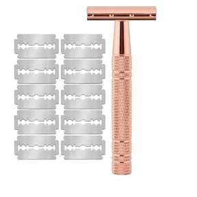 EXLEAF Rose Gold Double Edge Safety Razor with 10 Platinum Blades, Reusable Metal Single Blade for Women and Men, Eco-Friendly Travel Shaving Kit