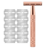 Rose Gold Double Edge Safety Razor for Women,with 10 Platinum Coated Double Edge Safety Razor Blades, Reusable Metal Razors for Men, Travel Essentials Single Blade Razor