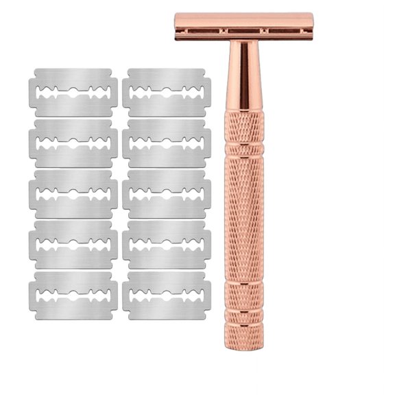 Rose Gold Double Edge Safety Razor for Women,with 10 Platinum Coated Double Edge Safety Razor Blades, Reusable Metal Razors for Men, Travel Essentials Single Blade Razor