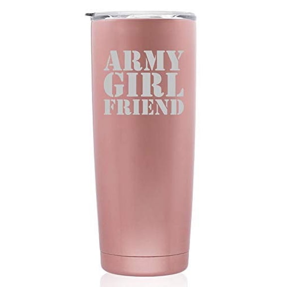 Rose Gold Double Wall Vacuum Insulated Stainless Steel Tumbler Travel Mug Army Girlfriend (Skinny 20 oz)