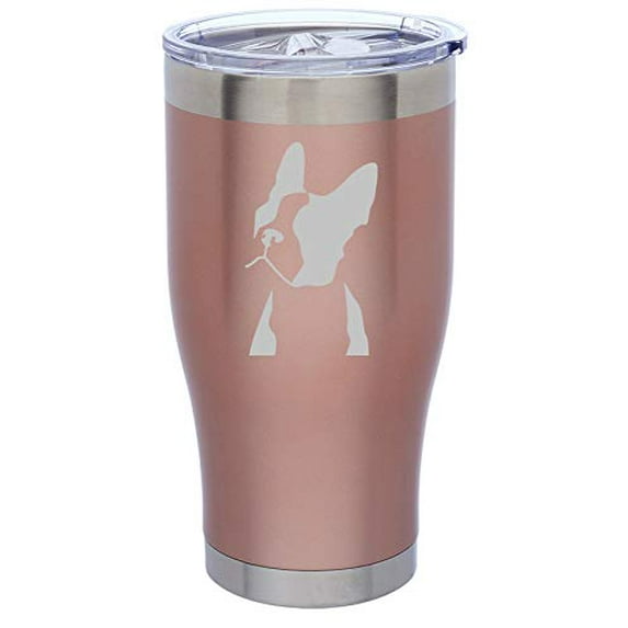 Rose Gold Double Wall Vacuum Insulated Stainless Steel Tumbler Travel Mug Boston Terrier Face (24 oz)