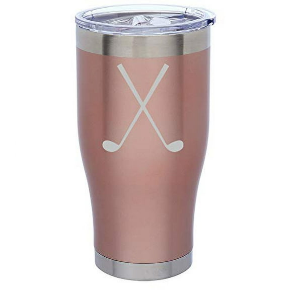 Rose Gold Double Wall Vacuum Insulated Stainless Steel Tumbler Travel Mug Crossed Golf Clubs (24 oz)